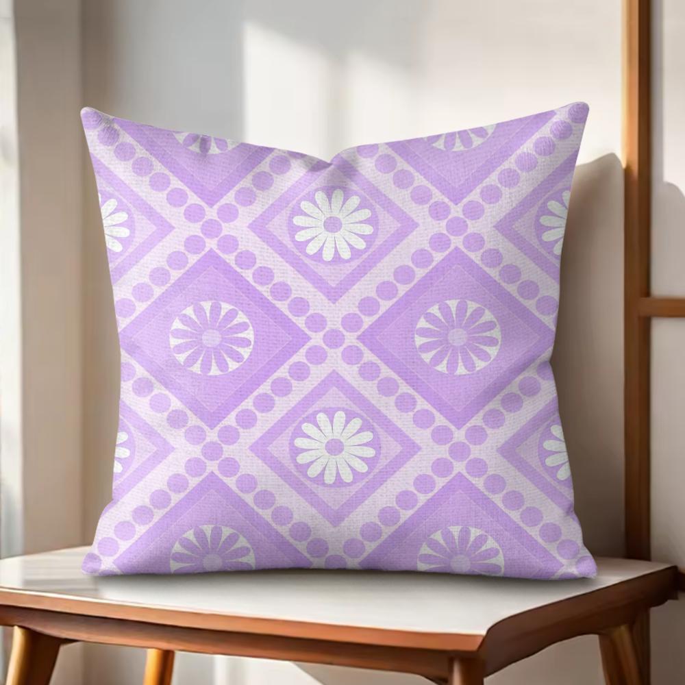 Purple geometric art Cushion Cover Natural Linen Organic Fabric DoubleSided Printing Couch Pillow Covers Home Decor
