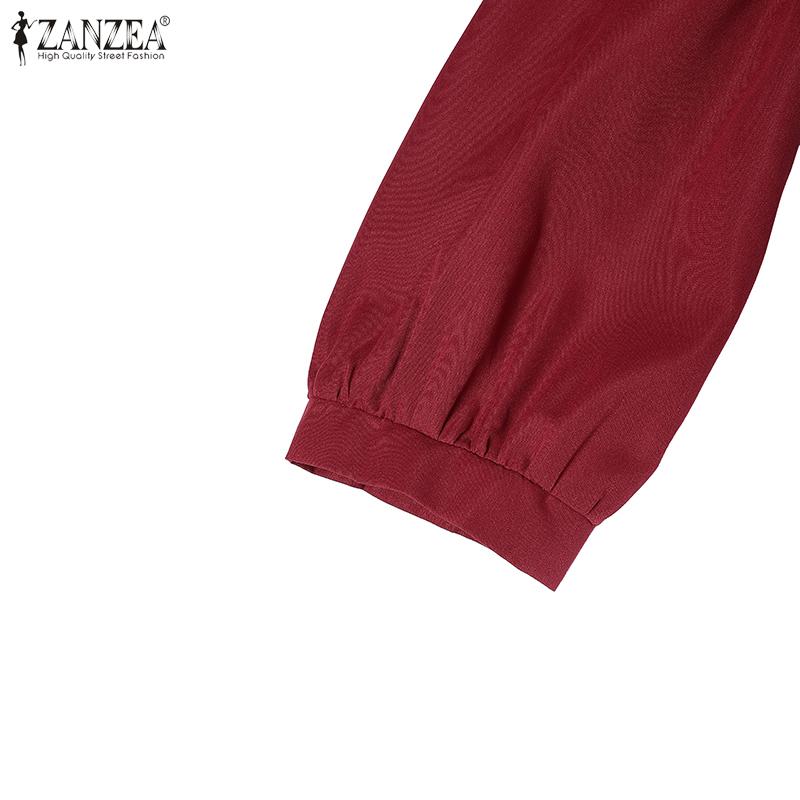 ZANZEA Женское повседневное платье-рубашка с отложным воротником, свободным рукавом 3/4 и однотонным дизайном