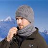 Winter Earflaps Sleeve Cap Outdoor Cycling Knitted Woolen Cap Men's Fleece-lined Warm Hat Scarf Set
