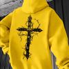 Black Sketch Thorny Vine Cross Back Graphic Hooded Sweatshirt Dark Aesthetic Oversized Unisex Casual Hoodie