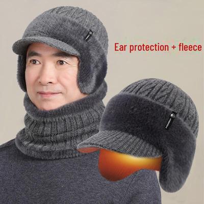 Мужская зимняя утолщенная шерстяная шапка с защитой ушей для людей среднего и пожилого возраста