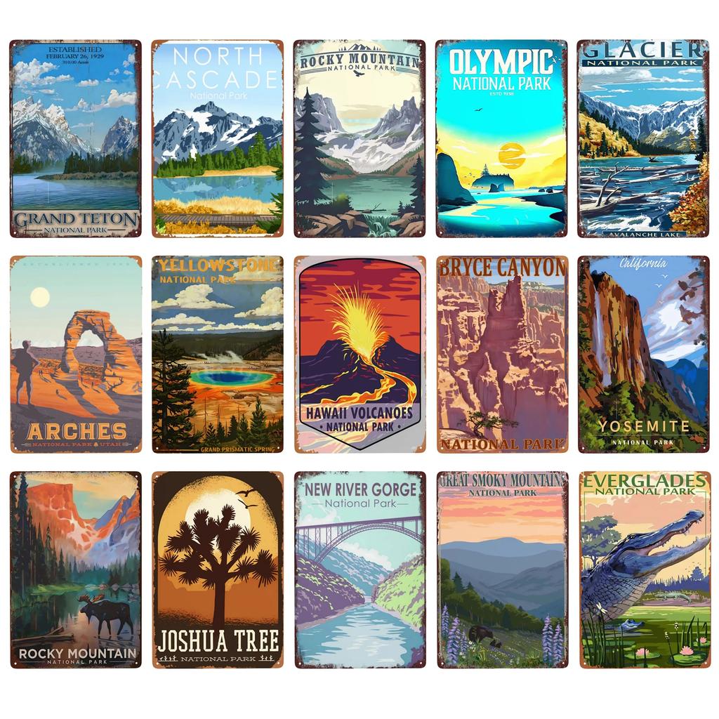 1pc Retro Grand National Park Metal Sign for Kitchen Restaurant Farm Bathroom Man Hole Farm Wall Decoration 8x12 Inch