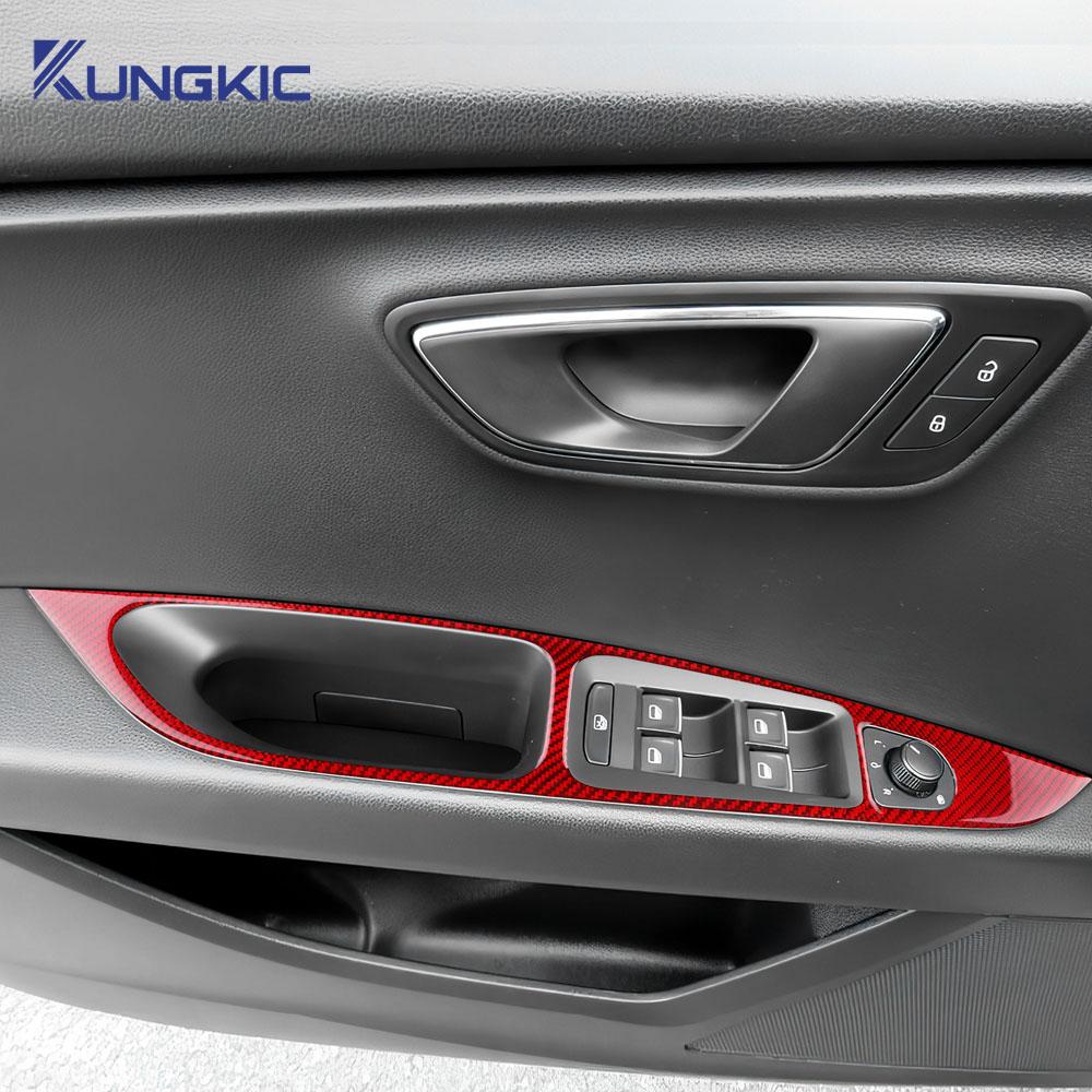 Real Soft Carbon Fiber Sticker For Seat Leon MK3 2013 2014 2015 2016 2017 2018 2019 2020 LHD RHD Car Window Lift Panel Interior okp133