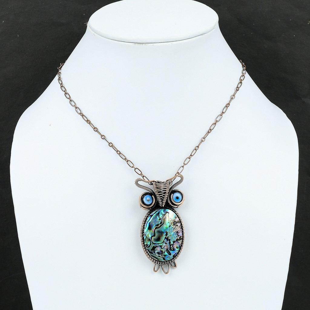Подвеска в виде ракушки абалон, медная проволока, обернутая драгоценным камнем, черная подвеска от сглаза, медные украшения ручной работы, кулон в виде совы, подарок для женщин