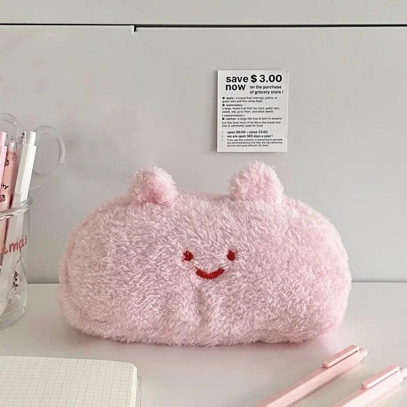 Зимний плюшевый пенал, модный кавайный мультяшный животный пенал, большая вместительная сумка для хранения канцелярских принадлежностей, милый органайзер для скрапбукинга