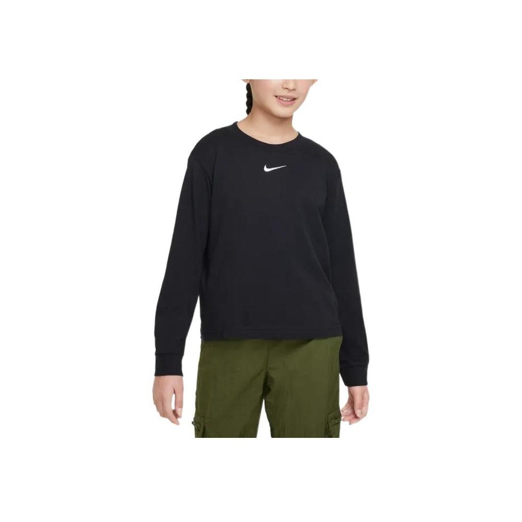 Nike Sportswear Essential Logo Print Long Sleeve T-Shirt Kids Tops Black DV0575-010