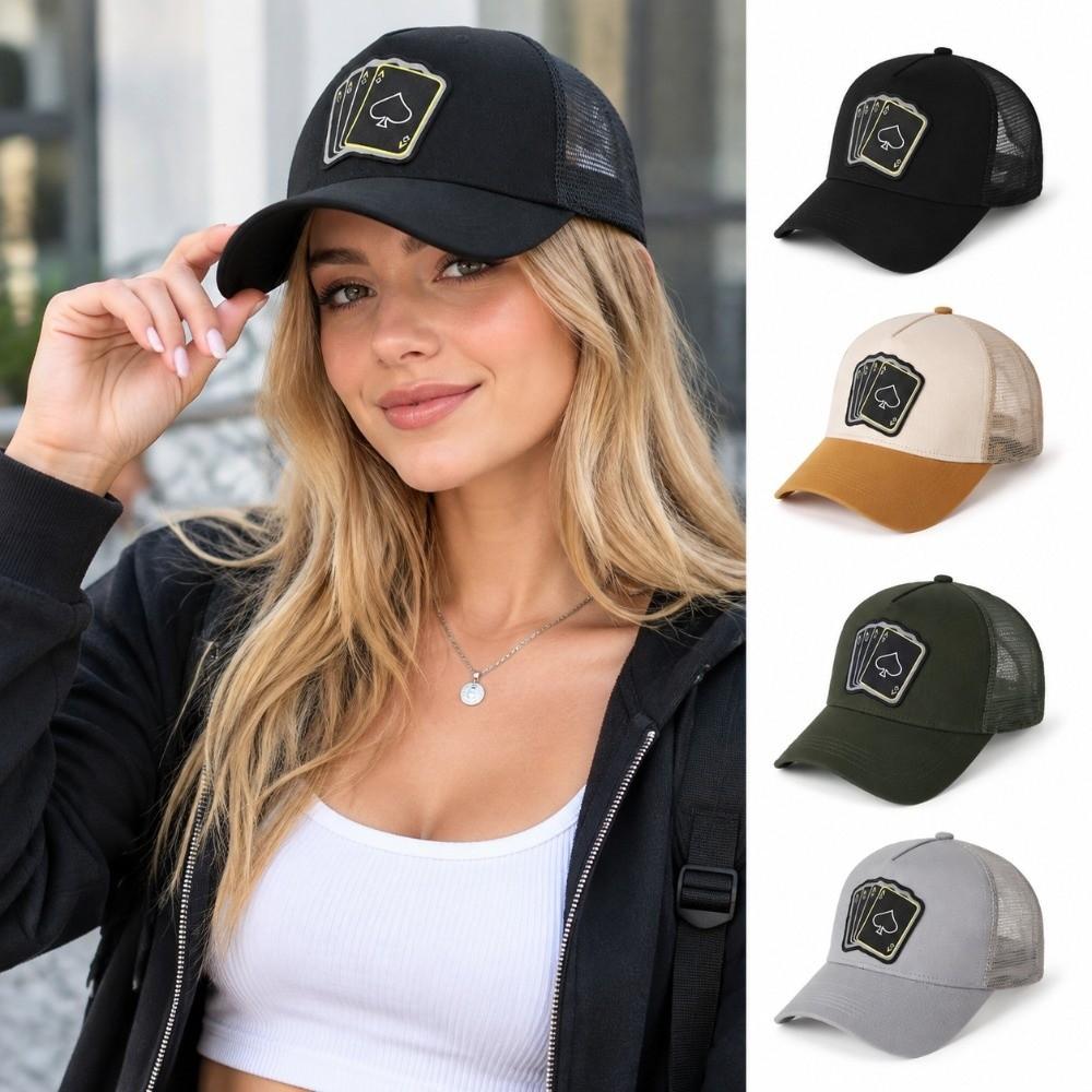 Breathable Mesh Poker Card Hat Adjustable Trucker Hat Fashionable Mesh Back Cap Outdoor Sports
