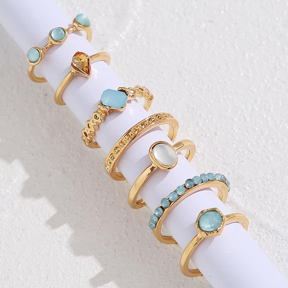 iF ME Корейские винтажные разноцветные каменные металлические цепочки, модные геометрические хитовые кольца, набор для женщин и девочек, ювелирные изделия