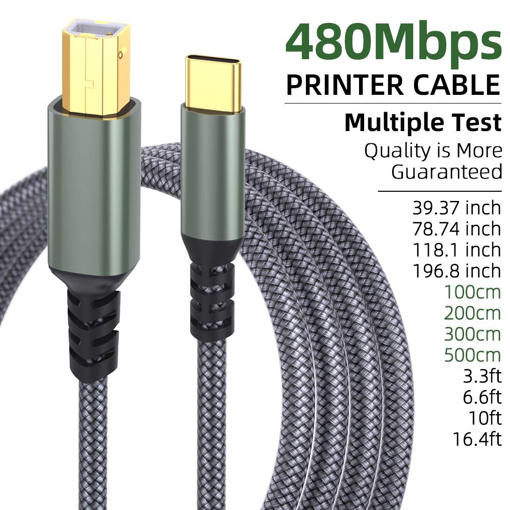 LAIHONEN USB Type C на USB B Кабель для принтера Серый Плетеный Шнур для принтера-сканера Для Canon Epson HP Samsung USB-кабель для принтера