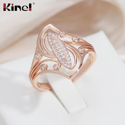 Кольцо Kinel с полым цирконом для женщин, обручальные кольца цвета розового золота