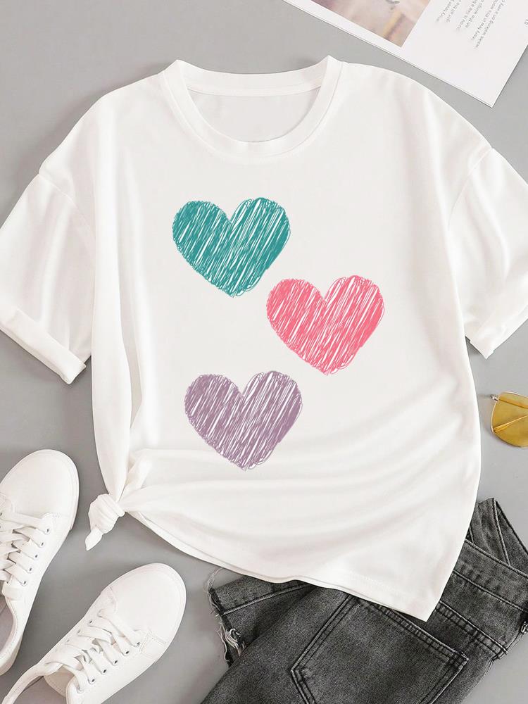 (Азиатский размер) Футболки Мода Круглый вырез Женская надпись тренд милая Повседневная Женский топ Футболка Одежда Принт Короткий рукав Графическая футболка