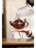 Yixing Artisan Handmade Jinbei Red Stoneware Floral Teapot with Secret Pattern