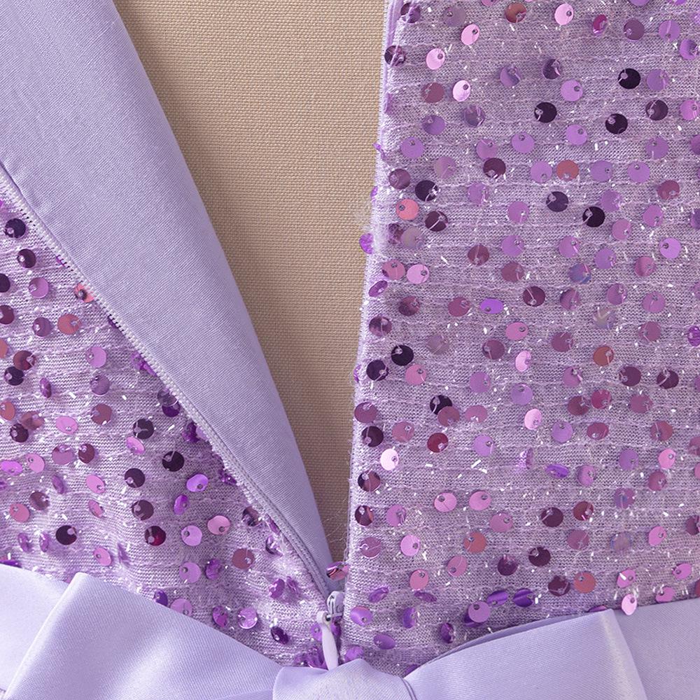 Girls' Sequined Mesh Tutu Dress with Small Flying Sleeves & Bow - Evening & Flower Girl Princess Dress