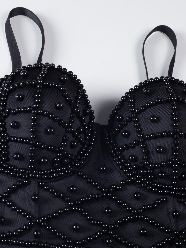 Rose Beauty A Faux Pearl Beaded Bustier Corset Cami Top