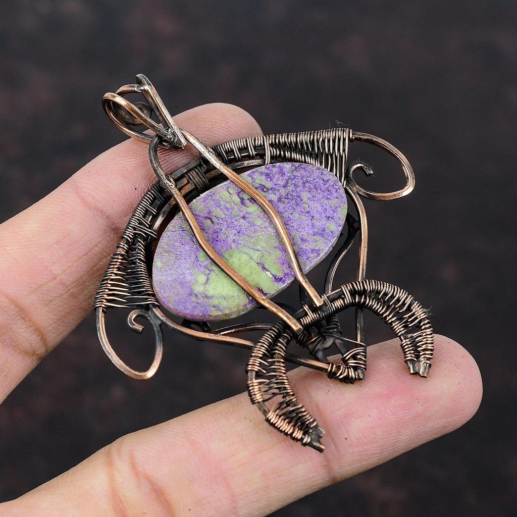 Purpurite Pendant Copper Wire Wrapped Pendant Handmade Women Pendant Copper Wire Wrap Tortoise Jewelry Genuine Gemstone Pendant Wedding Gift