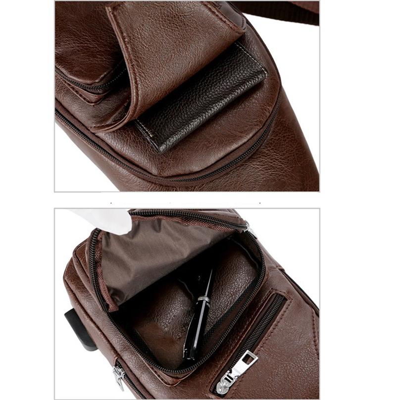 Винтажные мужские модные нагрудные сумки через плечо, кожаные сумки-мессенджер с зарядкой через USB, дорожные сумки, кошелек