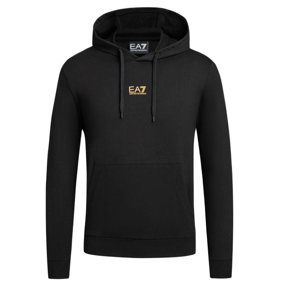 Emporio Armani EA7 Осень/Зима 2024 Толстовка с капюшоном и длинным рукавом, однотонная, с принтом логотипа, мужская, черная, 8NPM32-PJVRZ-0208