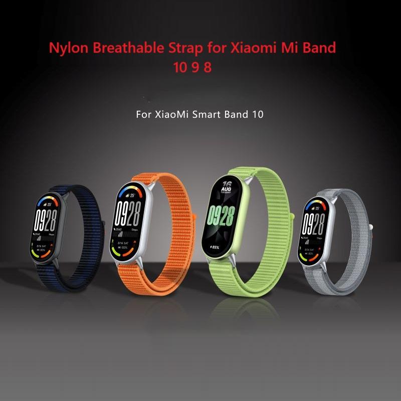 Дышащий нейлоновый ремешок для Xiaomi Mi Band 10 9 8, мягкий браслет Correa для Mi Smartwatch Band 9 10 с металлическим коннектором.