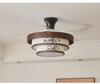 Song Dynasty Mid-Century Retro Solid Wood Invisible Ceiling Fan Light for Bedroom, Living Room, and Restaurant.