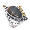 Natural Tiger Eye Gemstone 925 Sterling Silver Two Tone Gift Ring Size 8 o7G97