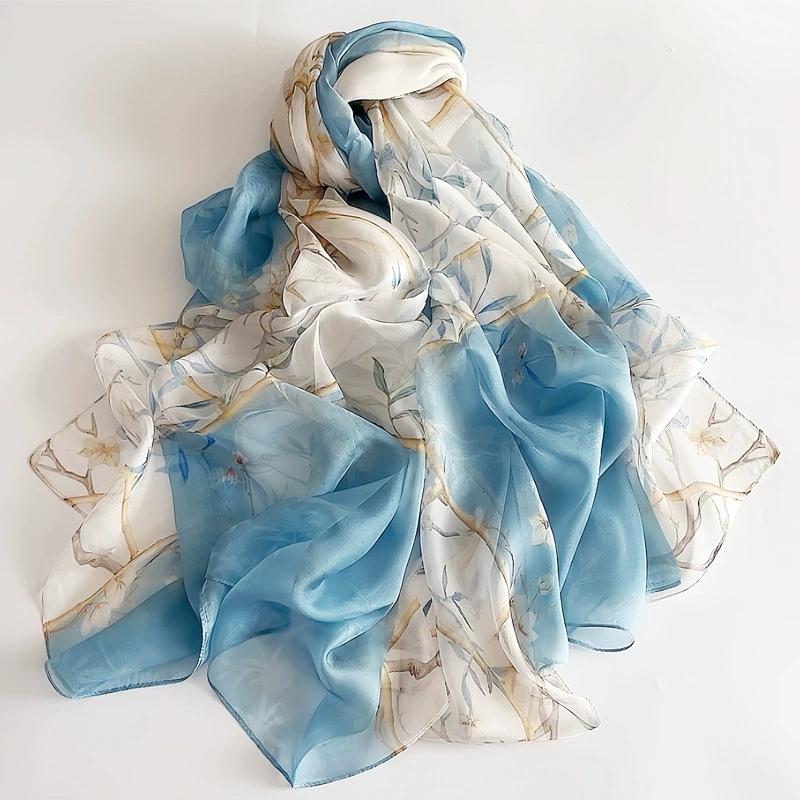 Весна Лето Женские Большого размера Принтованные Пляжные Шали Мусульманские Хиджабы Дорожные Тонкие Солнцезащитные Шарфы/Шарфы 100% Шелк Пляжный Шарф