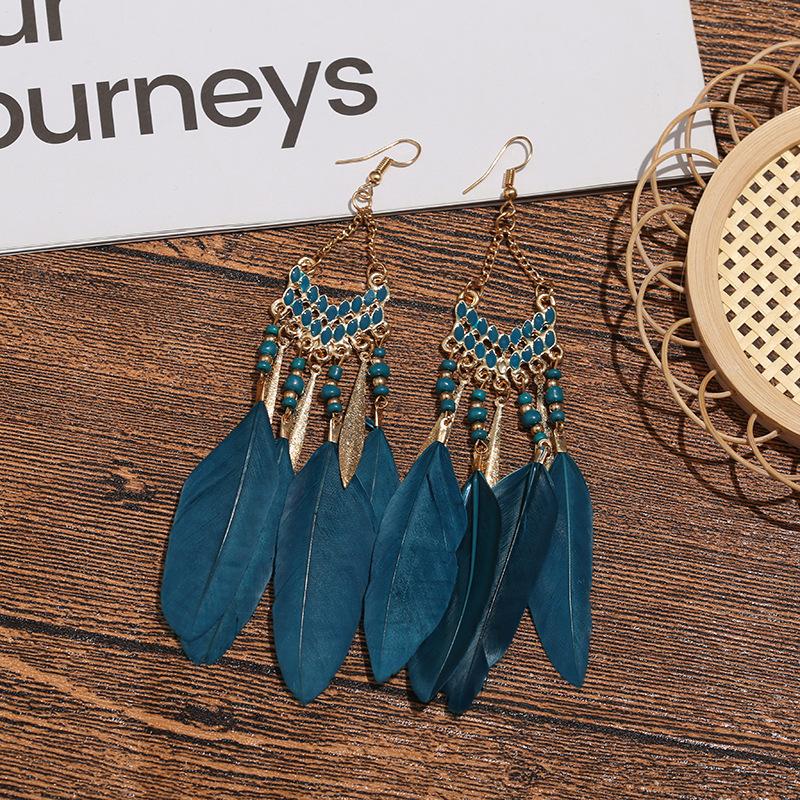 High-Value Feather Earrings Bohemian Long Tassel Photo Women'S Ear Hooks Personalized Earrings