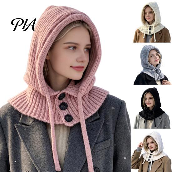 Women Winter Hat Hooded Scarf for Winter, Knit Pullover Balaclava Hood Knitted with Neck Warmer Adjustable Drawstring, Warm Gaiter Skull Cap
