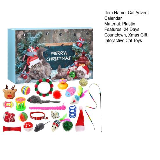 Cat Advent Calendar Interactive Cat Toys Plush Mouse Assorted Balls Wand Set 24 Days