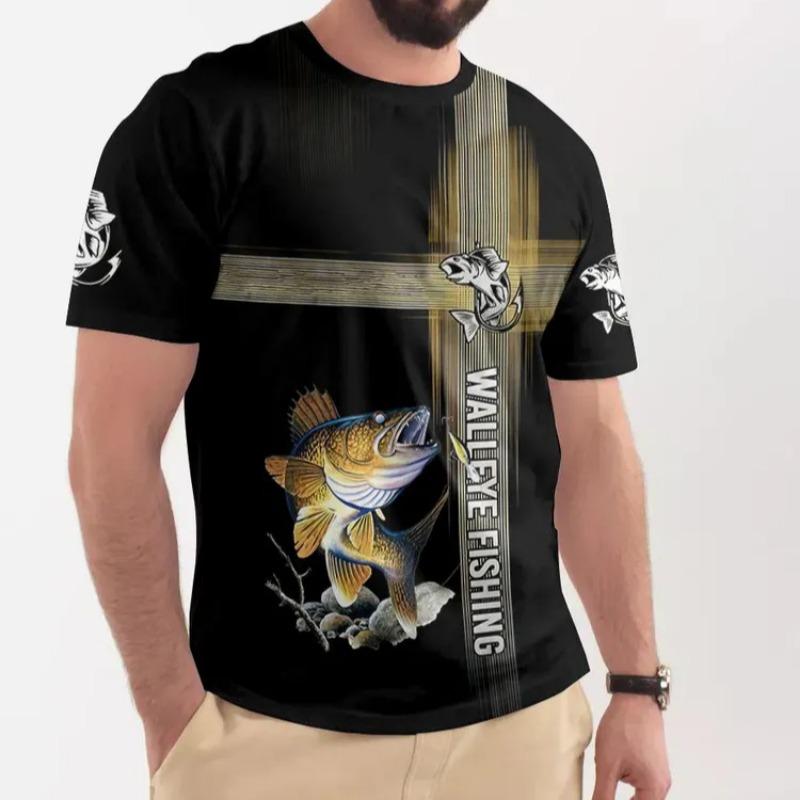 Летние мужские футболки для рыбалки с коротким рукавом, 3D-принтом рыбы, уличные футболки, хип-хоп, большого размера, мужские футболки, свободные, повседневные, с круглым вырезом, топы