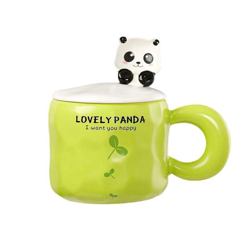 Creative Cartoon Panda Ceramic Cup Small Fresh Mug with Lid Spoon Coffee Cup Souvenir Gifts