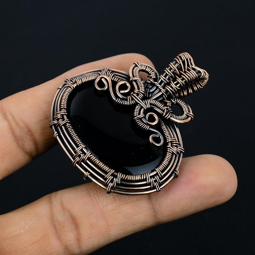 Украшения из черного оникса, Кулон, обернутый медной проволокой 999 пробы, Ювелирные изделия из драгоценных камней ручной работы, Подарки для жены, Совершенно новый кулон
