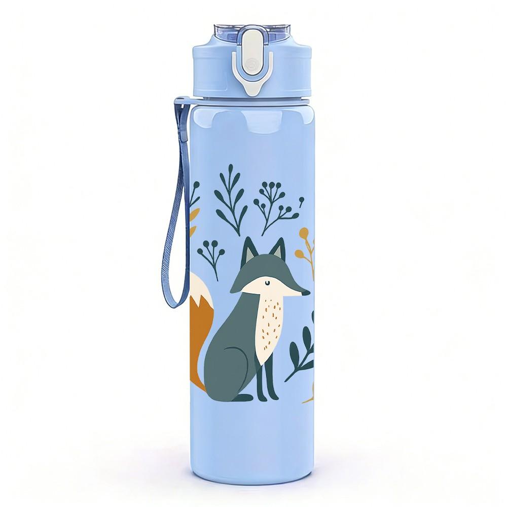 1PC Fox Laurel Wreath Line Art 750ml Color Plastic Sports Water Bottle Leakproof Flip Straw Lid Suitable for Sports Office Home Use