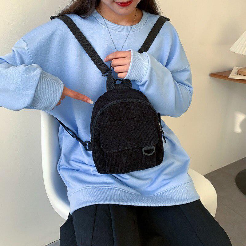Fashion Women Mini Backpack Solid Color Corduroy Small Backpacks Simple Casual Student Bookbags Traveling Backpacks