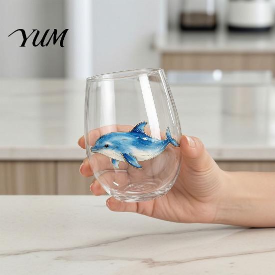 Stylish Nautical Themed Cup Marine Animal Theme Clear Glass Tumbler, Handcrafted Painted Glassware, Creative Iced Coffee Juice Unique Drinking