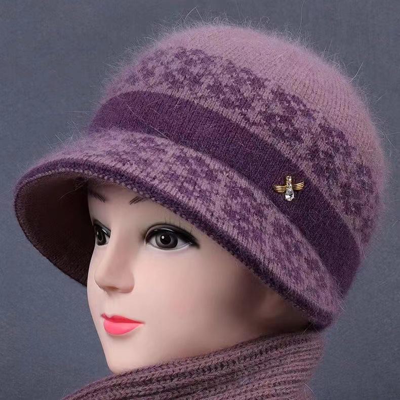 Women's Winter Plus Velvet Knit Hat - Warm Grandma's Thick Versatile Wool Basin Cap
