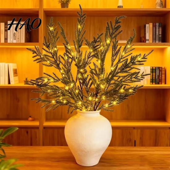Winter Home Decor Accents Artificial Lighted Pine with Lights, Fairy Light Olive Branch, Realistic Faux LED Plant Sprays Stem for Table Vase