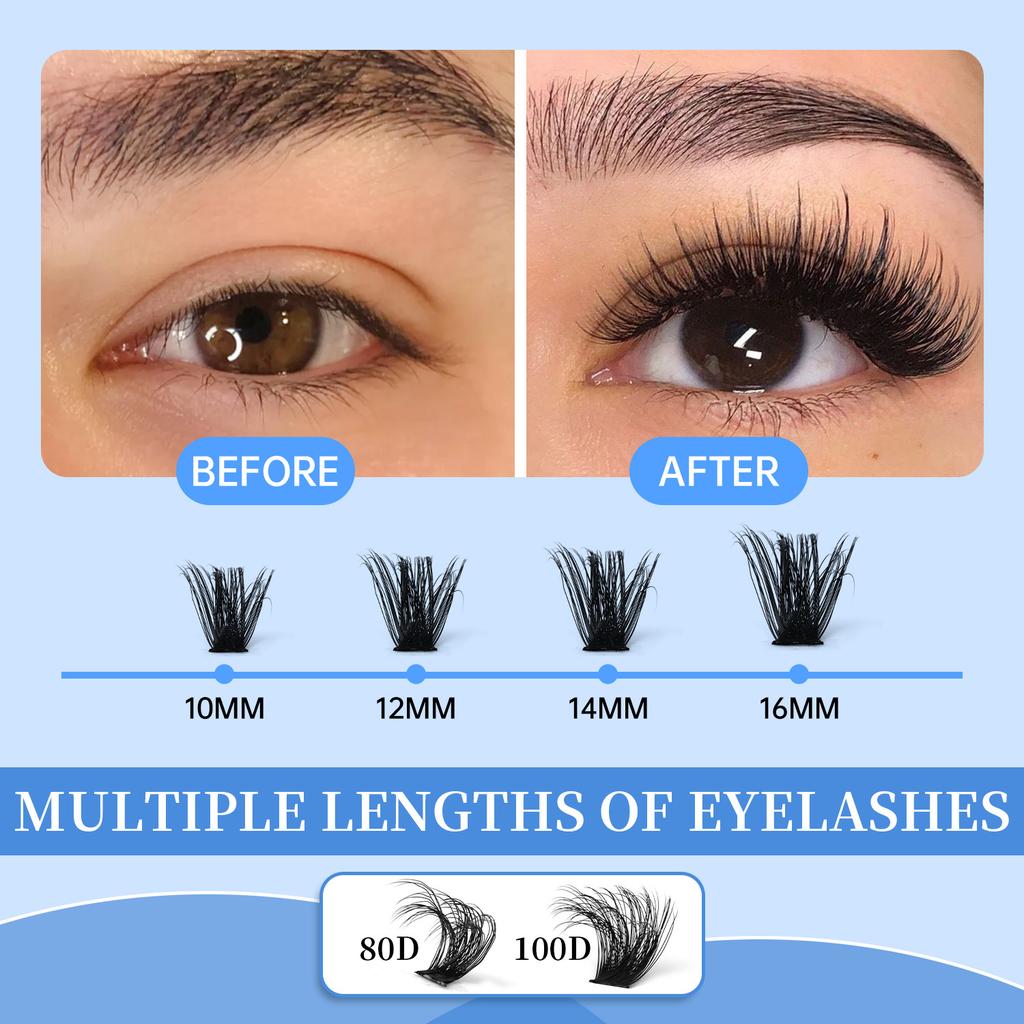 Diy False Eyelashes Single Tuft Of Hair 238 Tufts 80D + 100D Dense With Eyelash Glue Tool Set