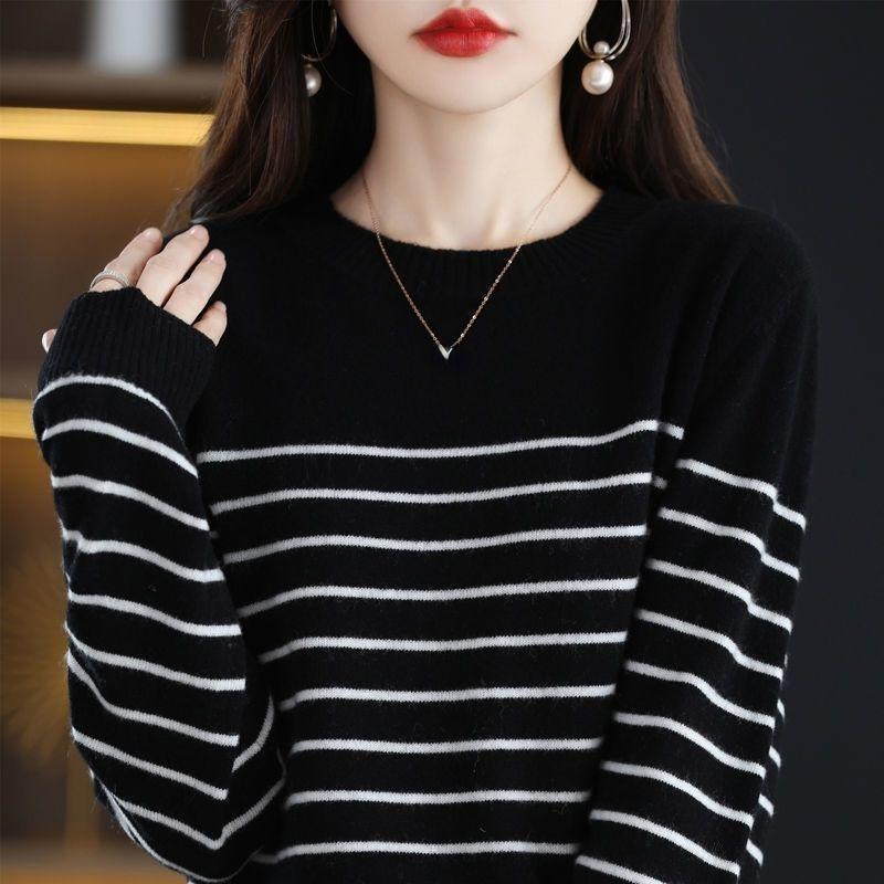 Осень и зима, новый женский теплый пуловер с круглым вырезом, вязаный свитер, корейский модный свободный тонкий внутренний топ с длинными рукавами