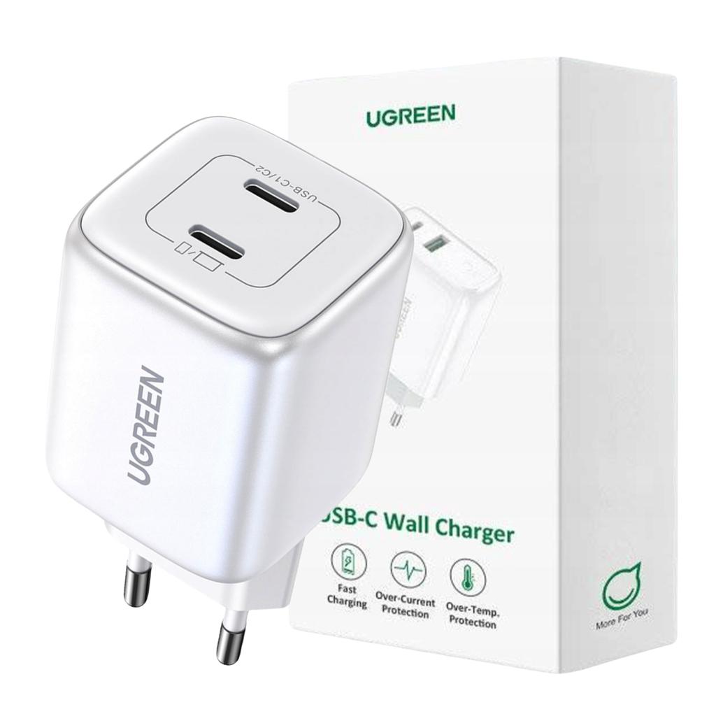 Сетевое зарядное устройство Ugreen Nexode 45 Вт, 2x USB-C, PD3.0, QC4.0, GaN (Белый)