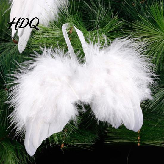 Festive Home Decor 10Pcs White Feather Angel Wings Ornament for Christmas Tree Decoration Soft Fluffy Hanging Decorations Pendant with Lanyard