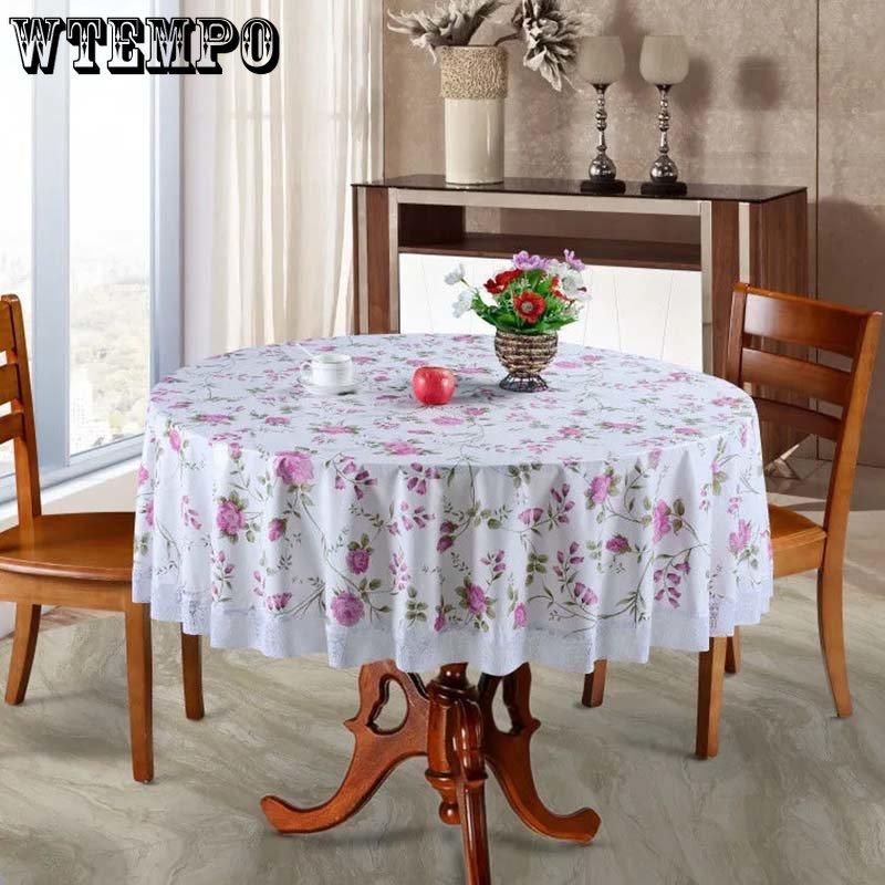 Large Round Table PVC Tablecloth Waterproof Oil Proof Scald Proof No Washing Lace Printed Pattern