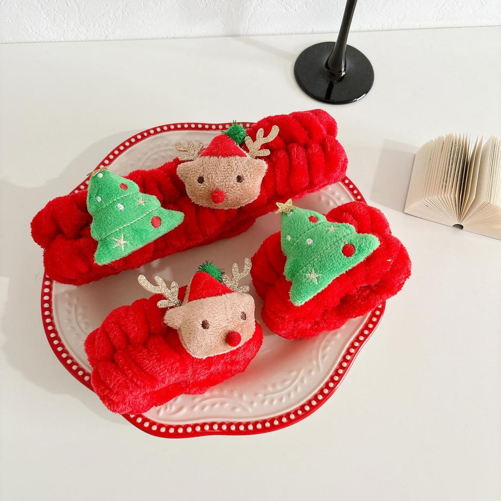 Рождественский плюшевый набор: повязка на голову для умывания и влагонепроницаемые напульсники для женщин