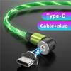 USB Type-C Cable - Green - Type C-1m - Fast Charging - Rotating LED Lighting - Connectors