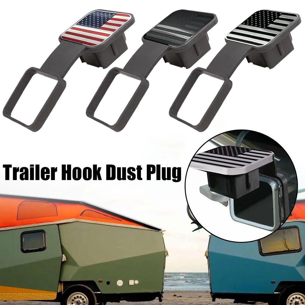 Universal Car Tow Hook Dust Plug Cap American Flag 3D Embossed Logo Metal Square Mouth Trailer Hitch Protective Cover Accessory