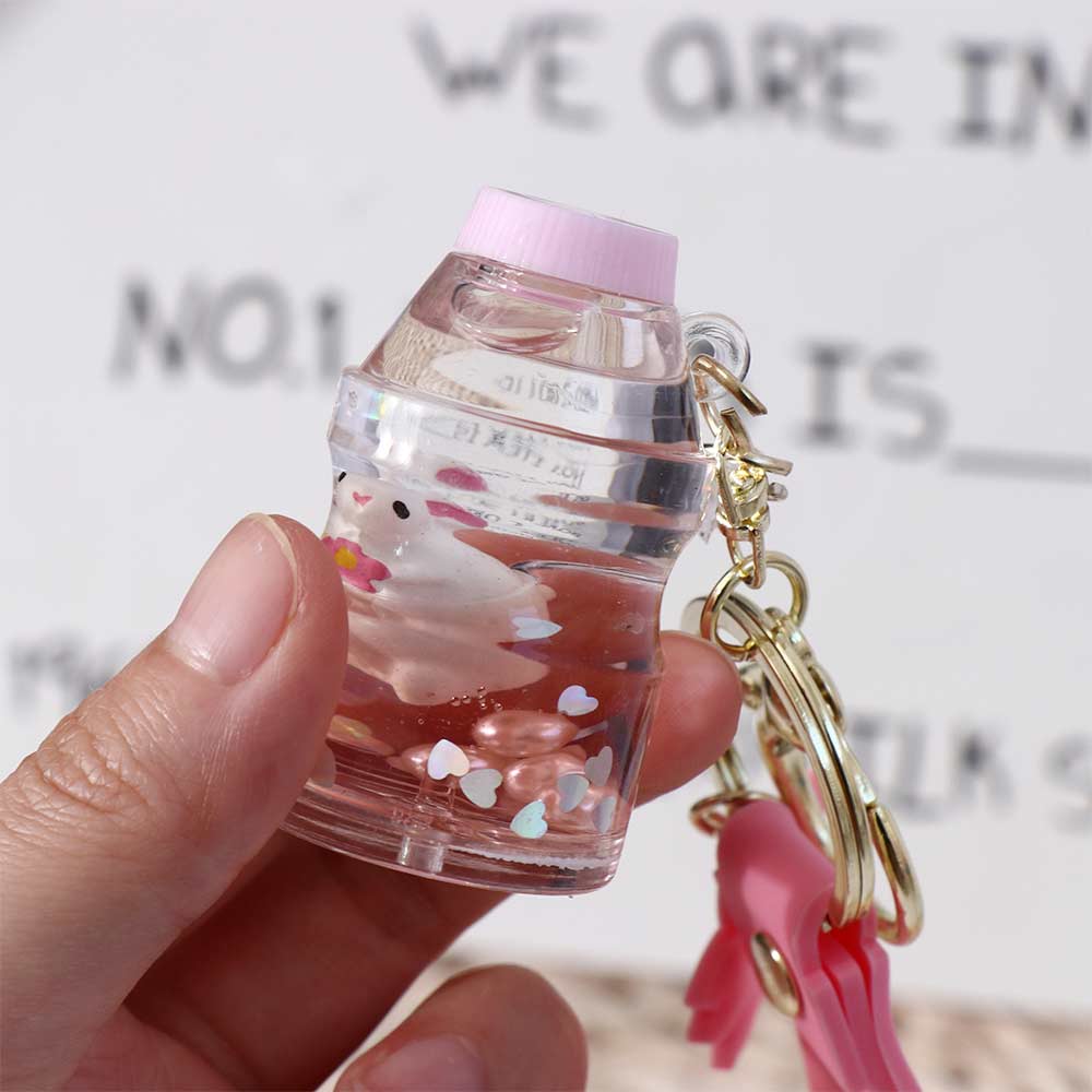 Подвеска-брелок в виде бутылки с жидким песком, брелок в виде кролика и чашки молочного чая боба, кольцо для ключей
