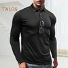 Men Spring Fall Shirt Buttoned Turn-down Collar Long Sleeves Slim Fit Quick Dry Pullover Thin Fitness Outdoor Training Top