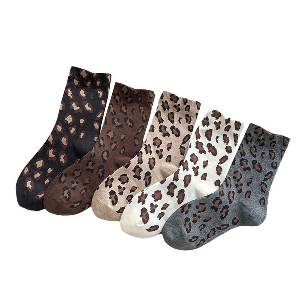 1pair Sweat Absorbing Mid Tube Socks Polyester-cotton Ankle Socks Leopard Print Socks Casual Wear
