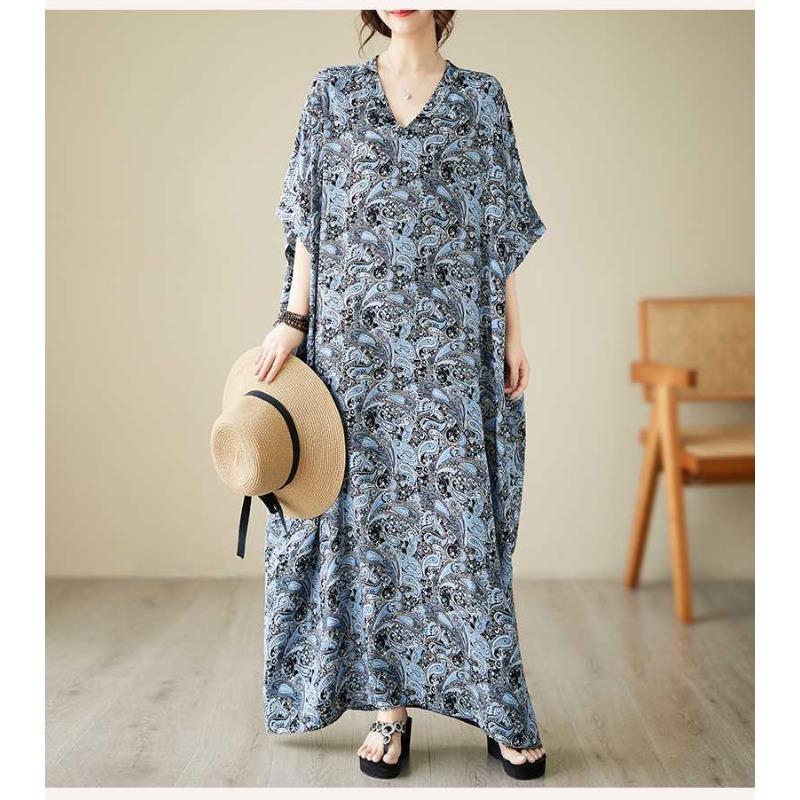 Тонкое платье с V-образным вырезом, большого размера, свободного кроя, в литературном стиле для отпуска, пляжная юбка