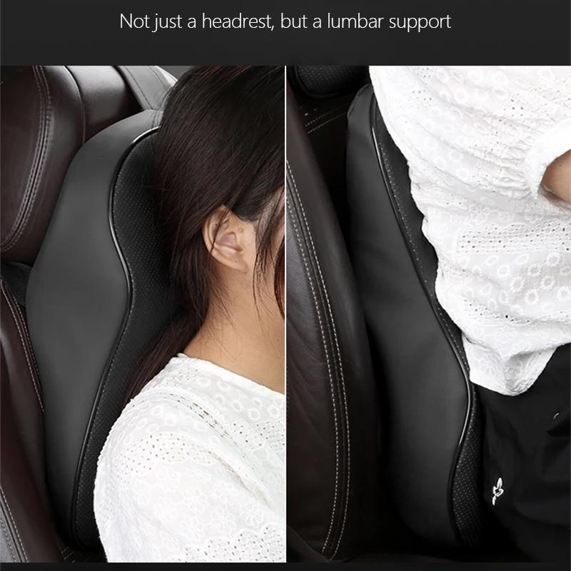 Car Neck Pillow 3D Nappa PU Leather Headrest Adjustable Head Restraint Pain Relief Travel Support Pillow Car Styling