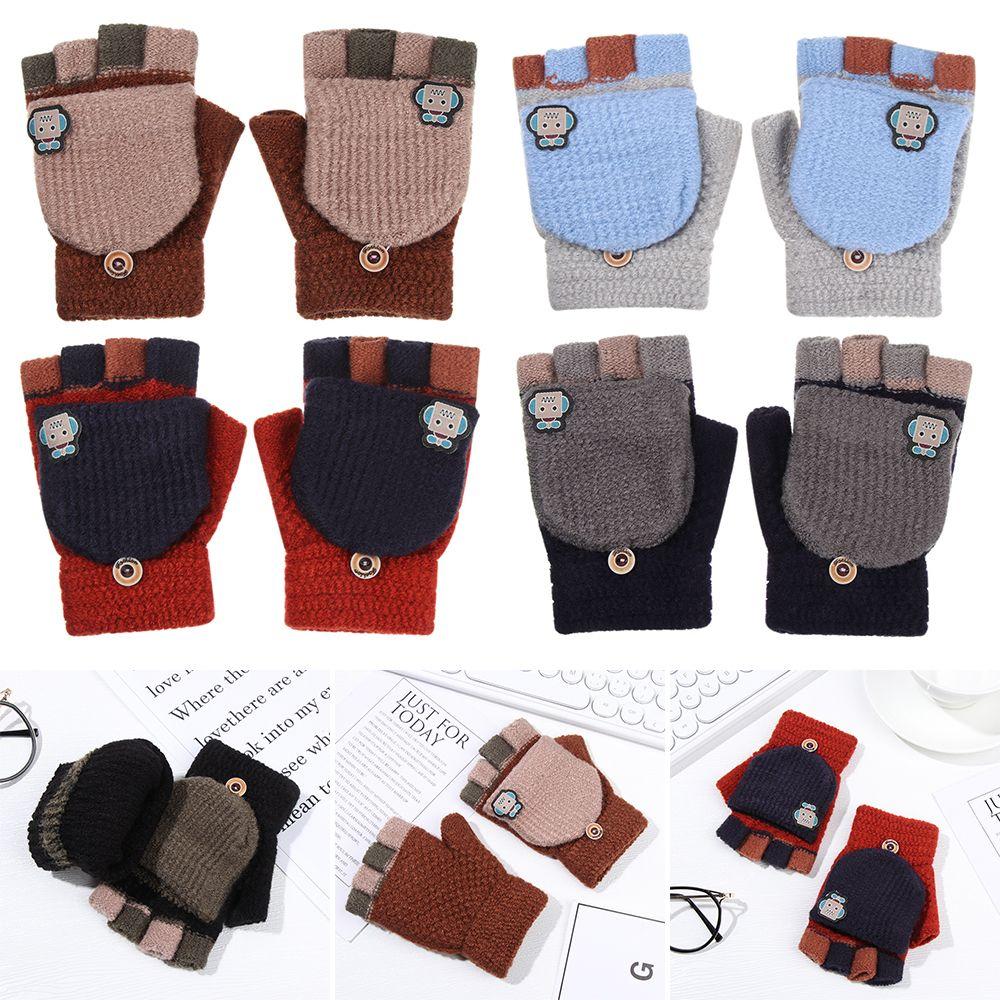 Students Children Fashion Knitted Glove Half-finger Gloves Thickening Gloves Winter Warm Mittens